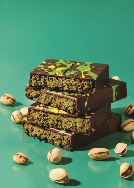 Hong Kong made pistachio dark chocolate with kataifi strands